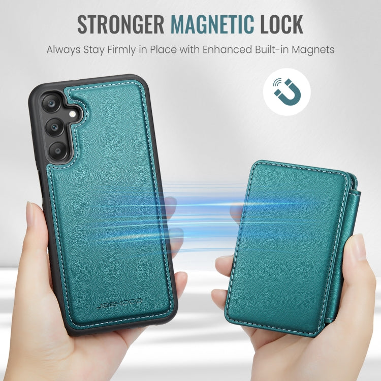 For Samsung Galaxy A25 JEEHOOD J05 Business Magnetic Style RFID Leather Phone Case(Blue Green)