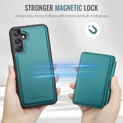 For Samsung Galaxy A25 JEEHOOD J05 Business Magnetic Style RFID Leather Phone Case(Blue Green)