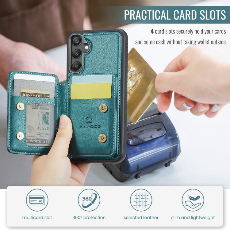 For Samsung Galaxy A25 JEEHOOD J05 Business Magnetic Style RFID Leather Phone Case(Blue Green)