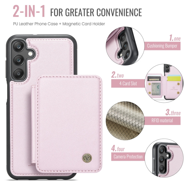 Pour Samsung Galaxy A25 JEEHOOD J05 Étui de Téléphone en Cuir RFID Style Magnétique Business (Rose)
