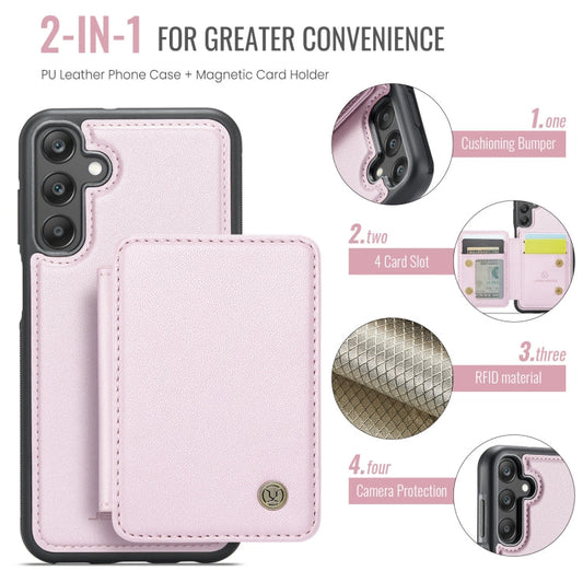 For Samsung Galaxy A25 JEEHOOD J05 Business Magnetic Style RFID Leather Phone Case(Pink)