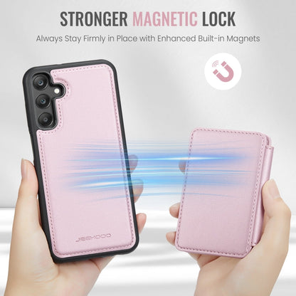 Pour Samsung Galaxy A25 JEEHOOD J05 Étui de Téléphone en Cuir RFID Style Magnétique Business (Rose)