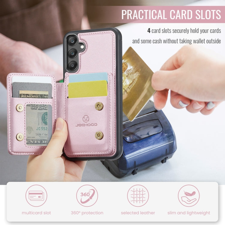 Pour Samsung Galaxy A25 JEEHOOD J05 Étui de Téléphone en Cuir RFID Style Magnétique Business (Rose)