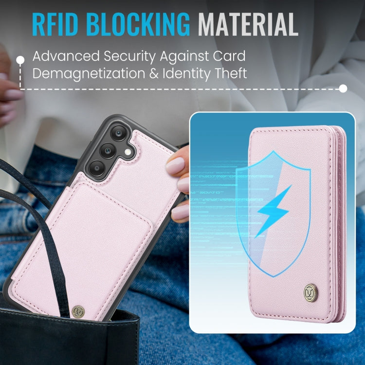 Pour Samsung Galaxy A25 JEEHOOD J05 Étui de Téléphone en Cuir RFID Style Magnétique Business (Rose)