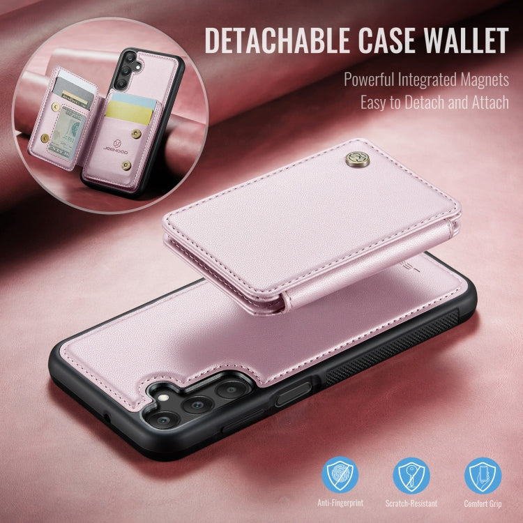 Pour Samsung Galaxy A25 JEEHOOD J05 Étui de Téléphone en Cuir RFID Style Magnétique Business (Rose)