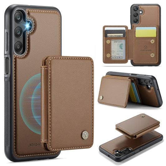 For Samsung Galaxy A25 JEEHOOD J05 Business Magnetic Style RFID Leather Phone Case(Brown)