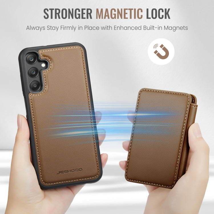 For Samsung Galaxy A25 JEEHOOD J05 Business Magnetic Style RFID Leather Phone Case(Brown)