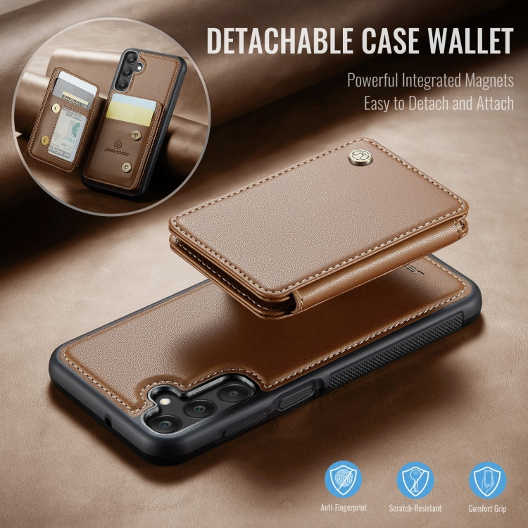 For Samsung Galaxy A25 JEEHOOD J05 Business Magnetic Style RFID Leather Phone Case(Brown)