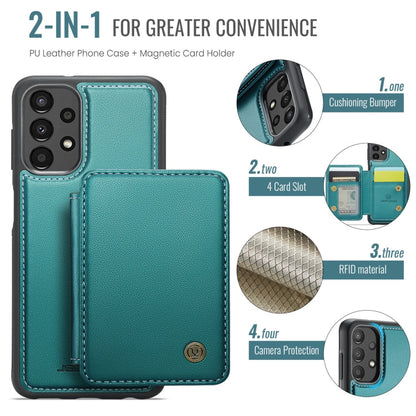 Pour Samsung Galaxy A33 5G JEEHOOD J05 Étui de téléphone en cuir RFID style professionnel magnétique (bleu vert)