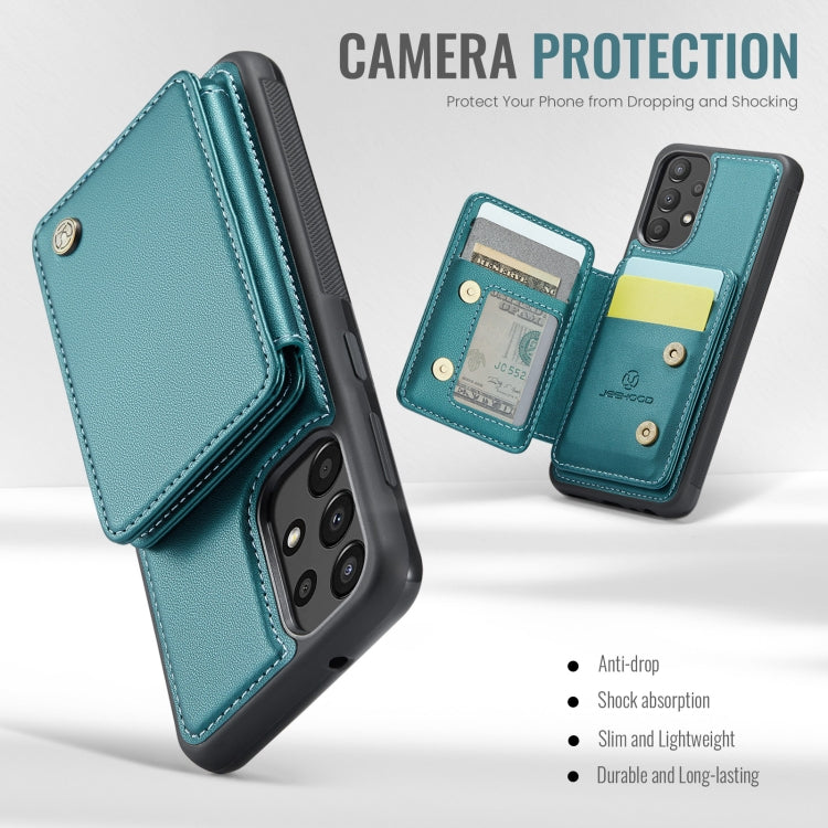 Pour Samsung Galaxy A33 5G JEEHOOD J05 Étui de téléphone en cuir RFID style professionnel magnétique (bleu vert)