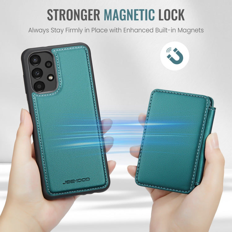 Pour Samsung Galaxy A33 5G JEEHOOD J05 Étui de téléphone en cuir RFID style professionnel magnétique (bleu vert)