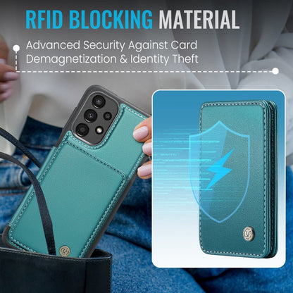 Pour Samsung Galaxy A33 5G JEEHOOD J05 Étui de téléphone en cuir RFID style professionnel magnétique (bleu vert)