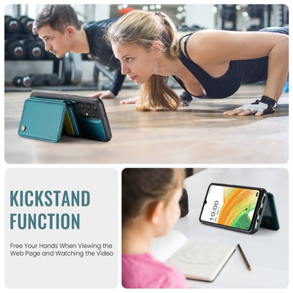 Pour Samsung Galaxy A33 5G JEEHOOD J05 Étui de téléphone en cuir RFID style professionnel magnétique (bleu vert)