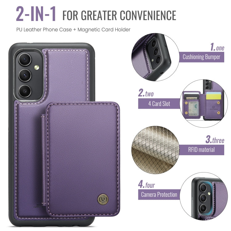 For Samsung Galaxy A34 5G JEEHOOD J05 Business Magnetic Style RFID Leather Phone Case(Purple)