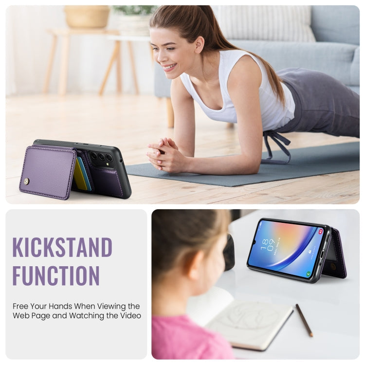 For Samsung Galaxy A34 5G JEEHOOD J05 Business Magnetic Style RFID Leather Phone Case(Purple)