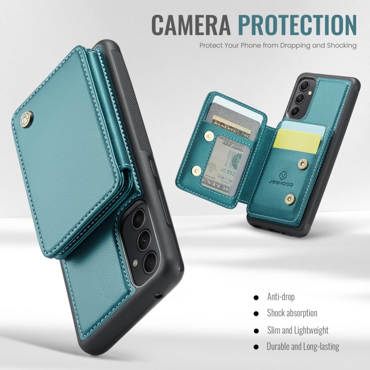 Pour Samsung Galaxy A34 5G JEEHOOD J05 Étui portefeuille en cuir style affaires magnétique RFID (Bleu Vert)