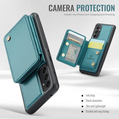 Pour Samsung Galaxy A34 5G JEEHOOD J05 Étui portefeuille en cuir style affaires magnétique RFID (Bleu Vert)