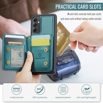 Pour Samsung Galaxy A34 5G JEEHOOD J05 Étui portefeuille en cuir style affaires magnétique RFID (Bleu Vert)