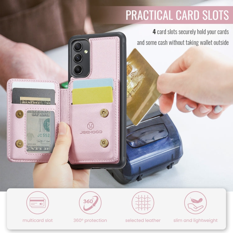 For Samsung Galaxy A34 5G JEEHOOD J05 Business Magnetic Style RFID Leather Phone Case(Pink)