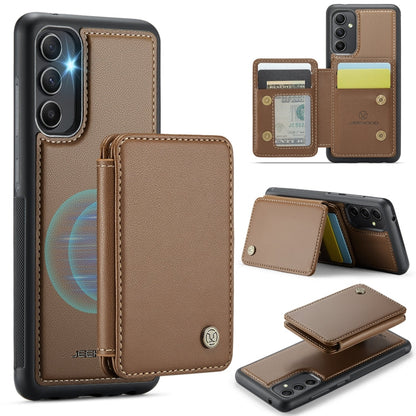 Pour Samsung Galaxy A34 5G JEEHOOD J05 Étui de téléphone en cuir de style magnétique d'affaires RFID (marron)