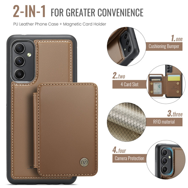 Pour Samsung Galaxy A34 5G JEEHOOD J05 Étui de téléphone en cuir de style magnétique d'affaires RFID (marron)