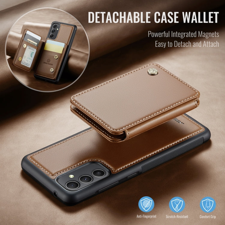 Pour Samsung Galaxy A34 5G JEEHOOD J05 Étui de téléphone en cuir de style magnétique d'affaires RFID (marron)