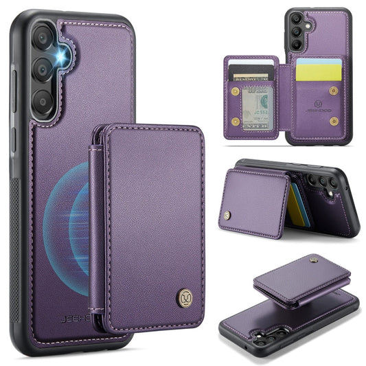 For Samsung Galaxy A35 5G JEEHOOD J05 Business Magnetic Style RFID Leather Phone Case(Purple)
