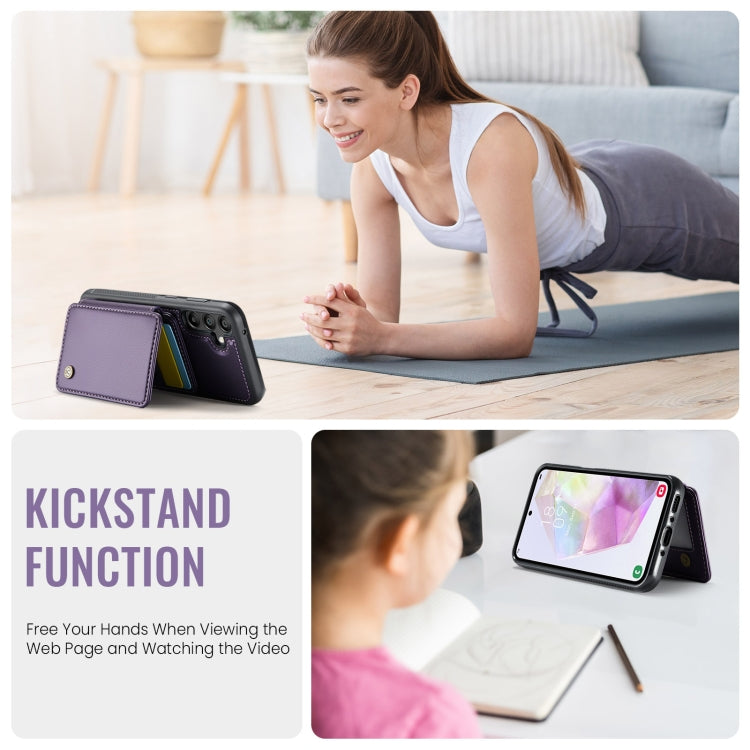 Pour Samsung Galaxy A35 5G JEEHOOD J05 Étui de téléphone en cuir RFID style affaires magnétique (violet)