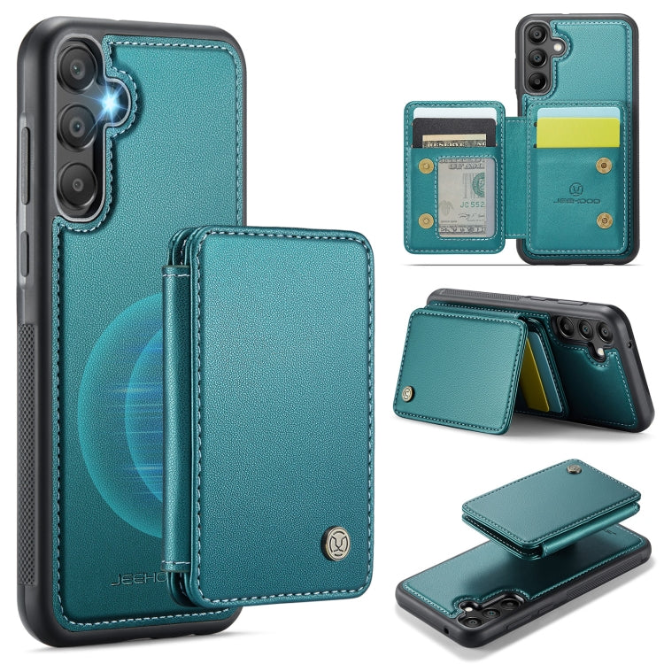 For Samsung Galaxy A35 5G JEEHOOD J05 Business Magnetic Style RFID Leather Phone Case(Blue Green)