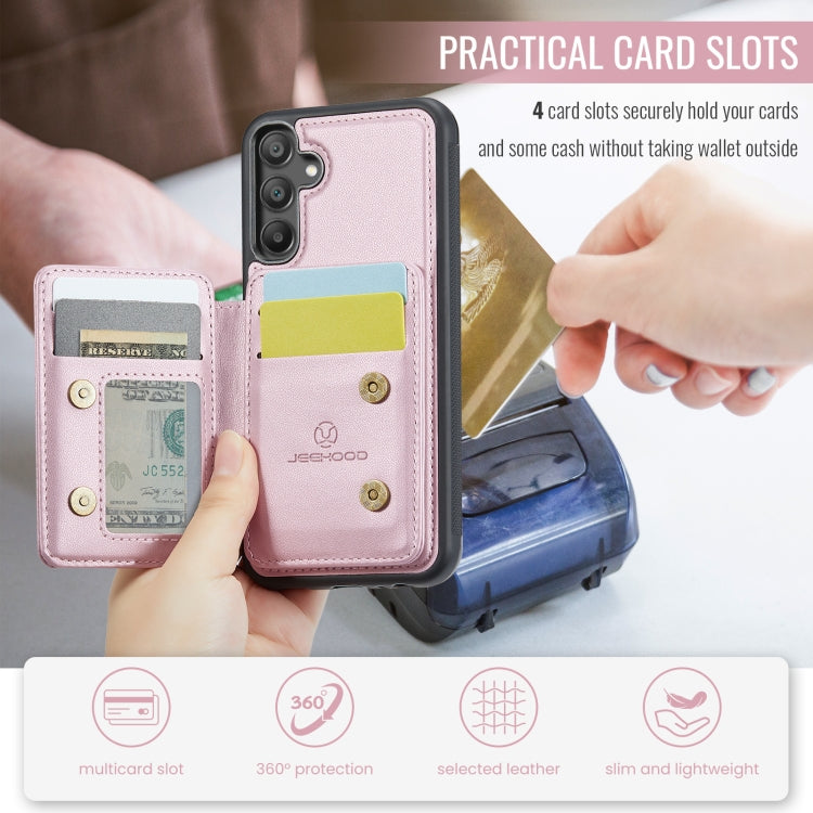 For Samsung Galaxy A35 5G JEEHOOD J05 Business Magnetic Style RFID Leather Phone Case(Pink)