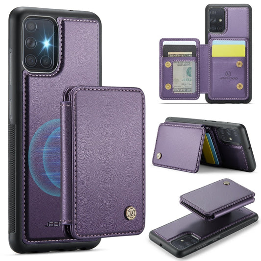 For Samsung Galaxy A51 4G JEEHOOD J05 Business Magnetic Style RFID Leather Phone Case(Purple)