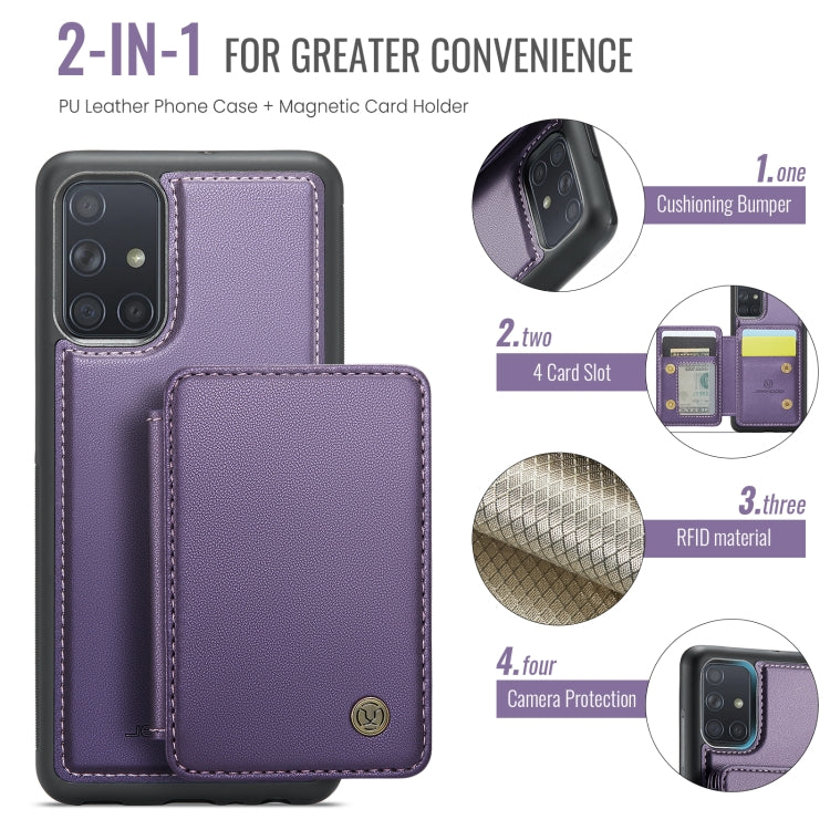 Pour Samsung Galaxy A51 4G Étui de téléphone en cuir JEEHOOD J05 style professionnel magnétique anti-RFID (Violet)