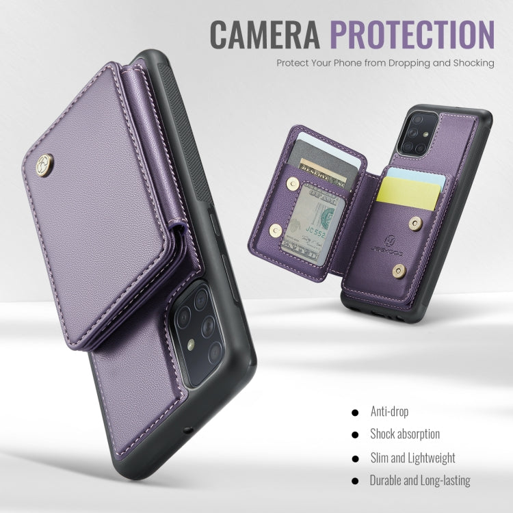 Pour Samsung Galaxy A51 4G Étui de téléphone en cuir JEEHOOD J05 style professionnel magnétique anti-RFID (Violet)