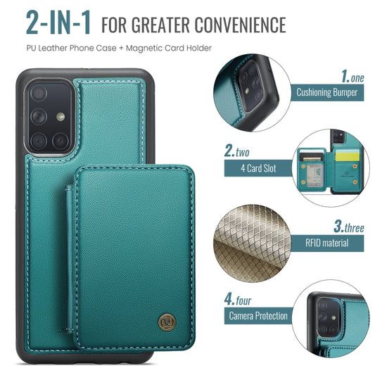 For Samsung Galaxy A51 4G JEEHOOD J05 Business Magnetic Style RFID Leather Phone Case(Blue Green)
