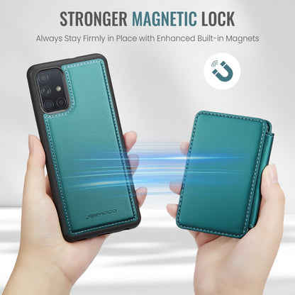 For Samsung Galaxy A51 4G JEEHOOD J05 Business Magnetic Style RFID Leather Phone Case(Blue Green)