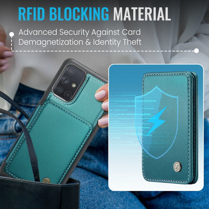 For Samsung Galaxy A51 4G JEEHOOD J05 Business Magnetic Style RFID Leather Phone Case(Blue Green)