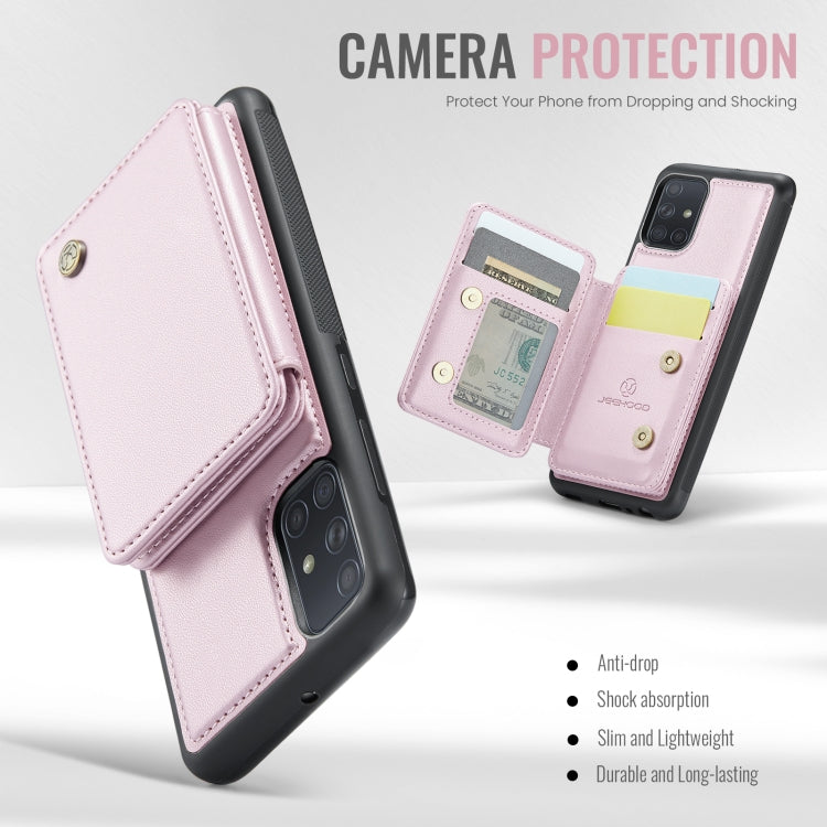 Pour Samsung Galaxy A51 4G JEEHOOD J05 Étui de téléphone en cuir RFID de style magnétique professionnel (Rose)