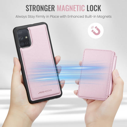 Pour Samsung Galaxy A51 4G JEEHOOD J05 Étui de téléphone en cuir RFID de style magnétique professionnel (Rose)
