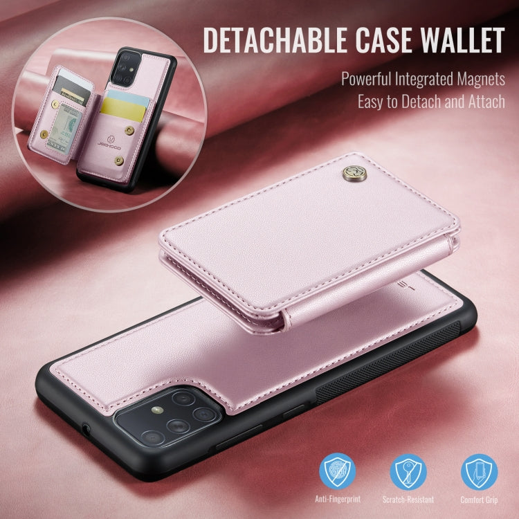 Pour Samsung Galaxy A51 4G JEEHOOD J05 Étui de téléphone en cuir RFID de style magnétique professionnel (Rose)