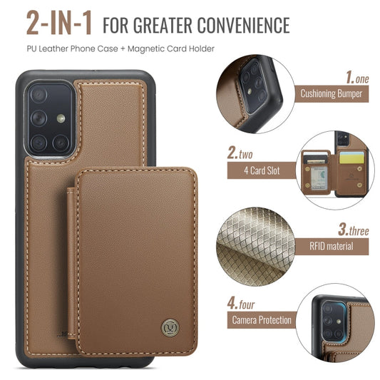 For Samsung Galaxy A51 4G JEEHOOD J05 Business Magnetic Style RFID Leather Phone Case(Brown)