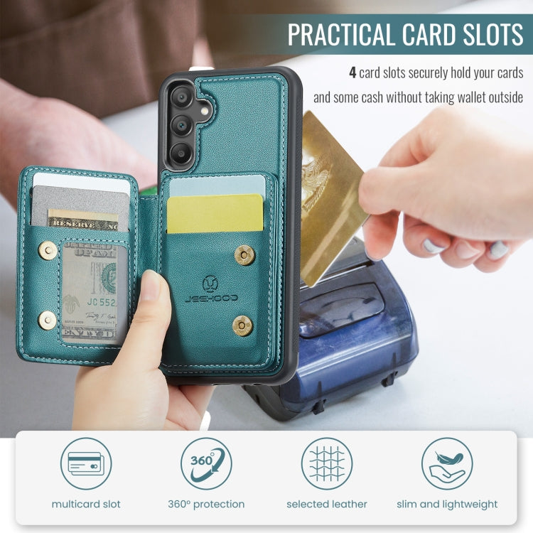 Pour Samsung Galaxy A55 5G JEEHOOD J05 Étui de téléphone en cuir RFID style professionnel magnétique (bleu vert)