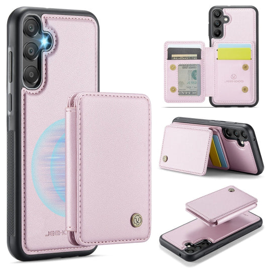 For Samsung Galaxy A55 5G JEEHOOD J05 Business Magnetic Style RFID Leather Phone Case(Pink)