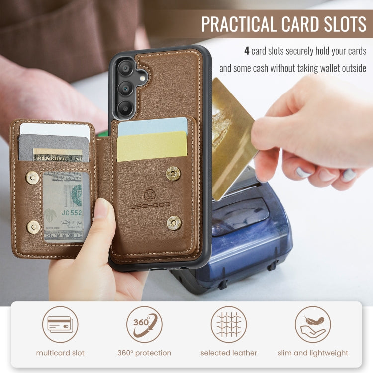 For Samsung Galaxy A55 5G JEEHOOD J05 Business Magnetic Style RFID Leather Phone Case(Brown)