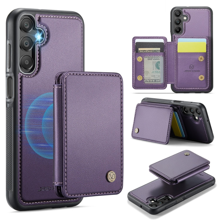 Pour Samsung Galaxy A16 5G JEEHOOD J05 Étui portefeuille en cuir RFID à rabat magnétique (Violet)