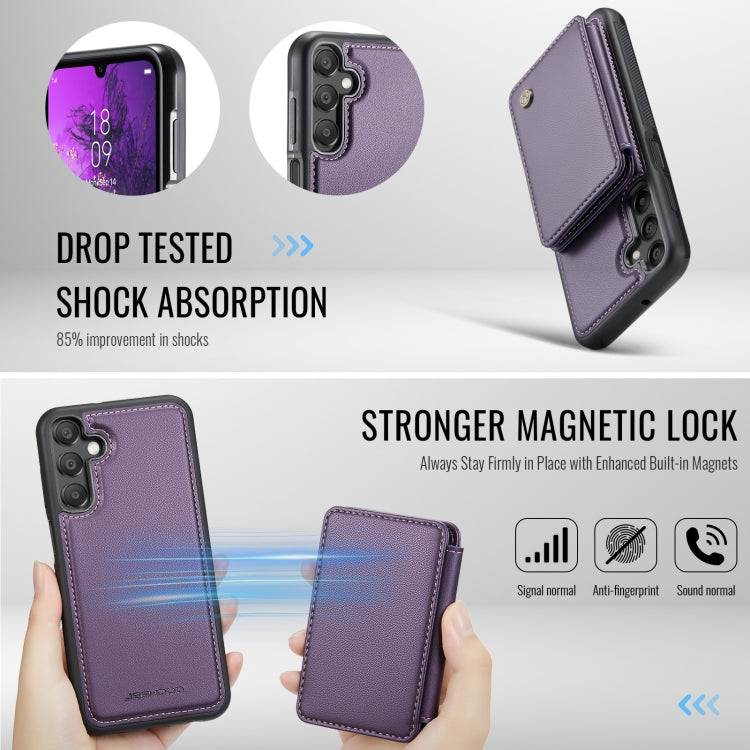 Pour Samsung Galaxy A16 5G JEEHOOD J05 Étui portefeuille en cuir RFID à rabat magnétique (Violet)
