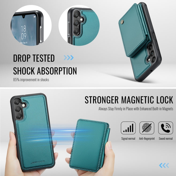 For Samsung Galaxy A16 5G JEEHOOD J05 Business Magnetic Style RFID Leather Phone Case(Blue Green)