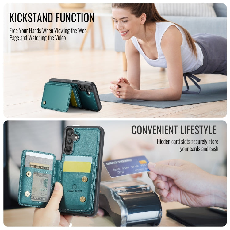 For Samsung Galaxy A16 5G JEEHOOD J05 Business Magnetic Style RFID Leather Phone Case(Blue Green)