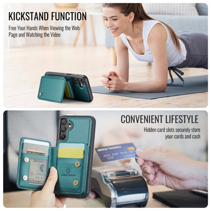 For Samsung Galaxy A16 5G JEEHOOD J05 Business Magnetic Style RFID Leather Phone Case(Blue Green)