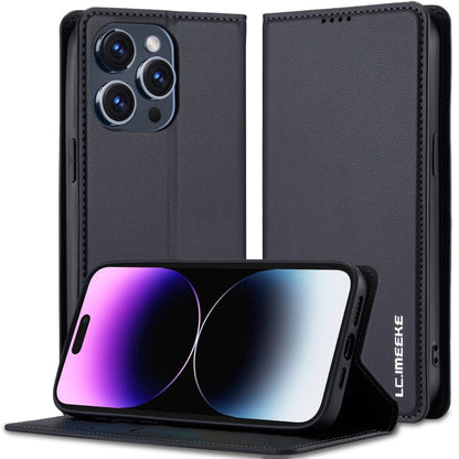 Pour iPhone 14 Pro Max LC.IMEEKE L1 Series Coque de téléphone en PU givré à texture fine (Noir)