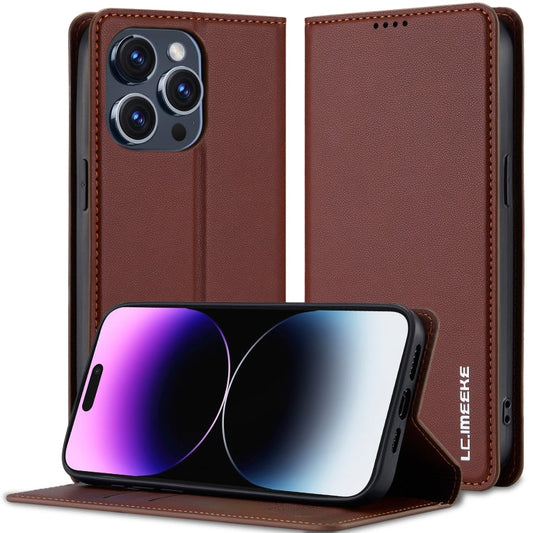 Pour iPhone 14 Pro Max Étui de téléphone en PU texturé mat de la série LC.IMEEKE L1 (marron)